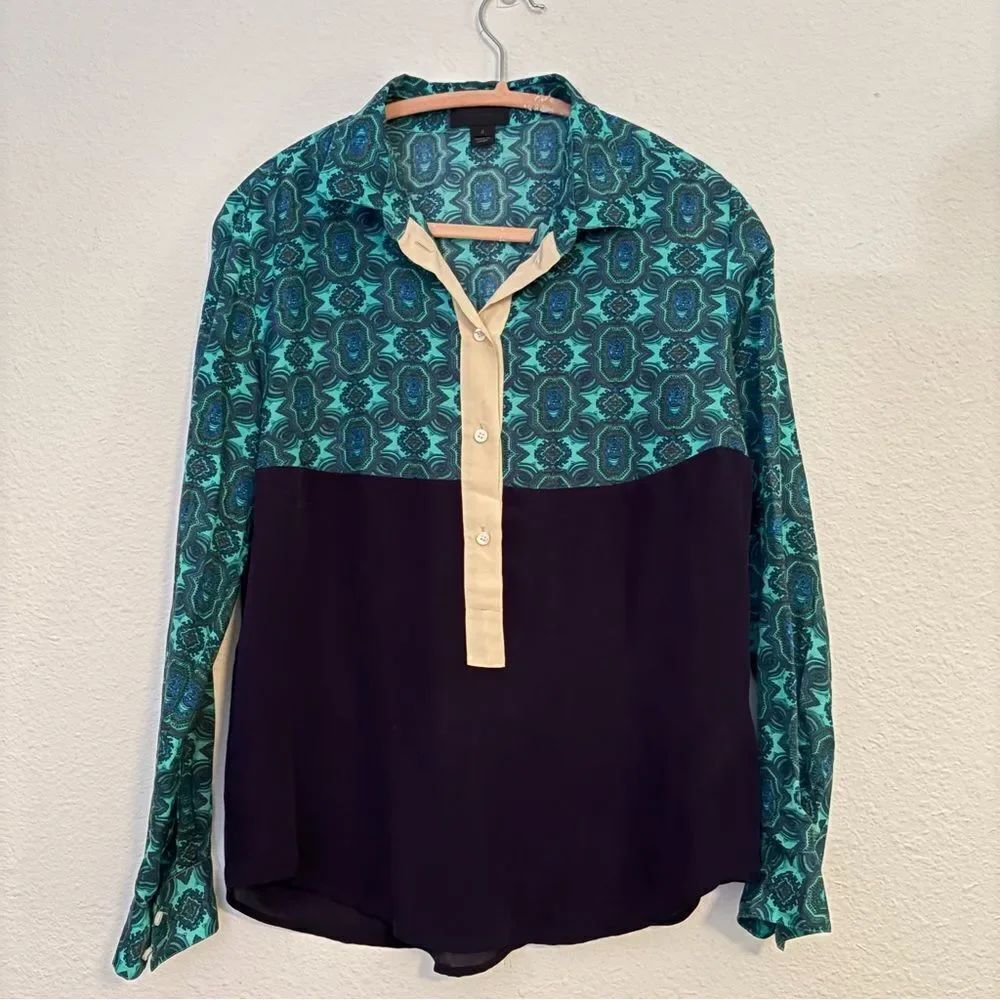 J.Crew Collection Paisley Blue and Teal and Green silk blouse Size 4